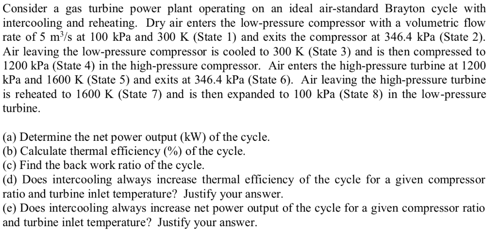 Solved Consider a gas turbine power plant operating on an | Chegg.com