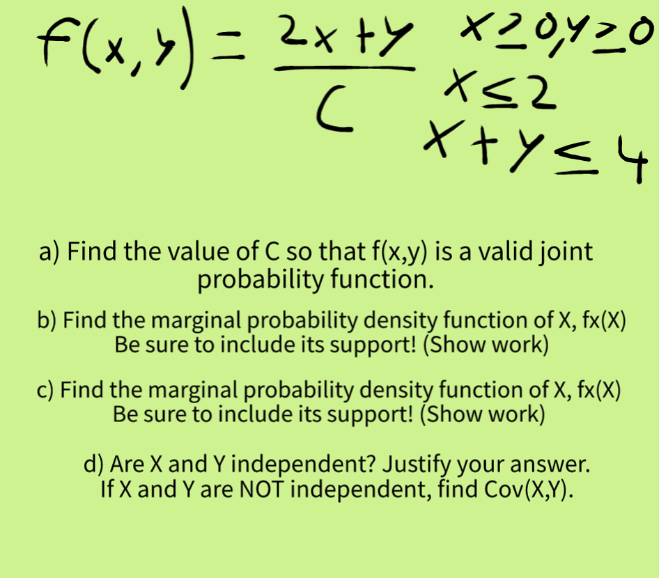 Solved f(x,y) is a joint probability density function.