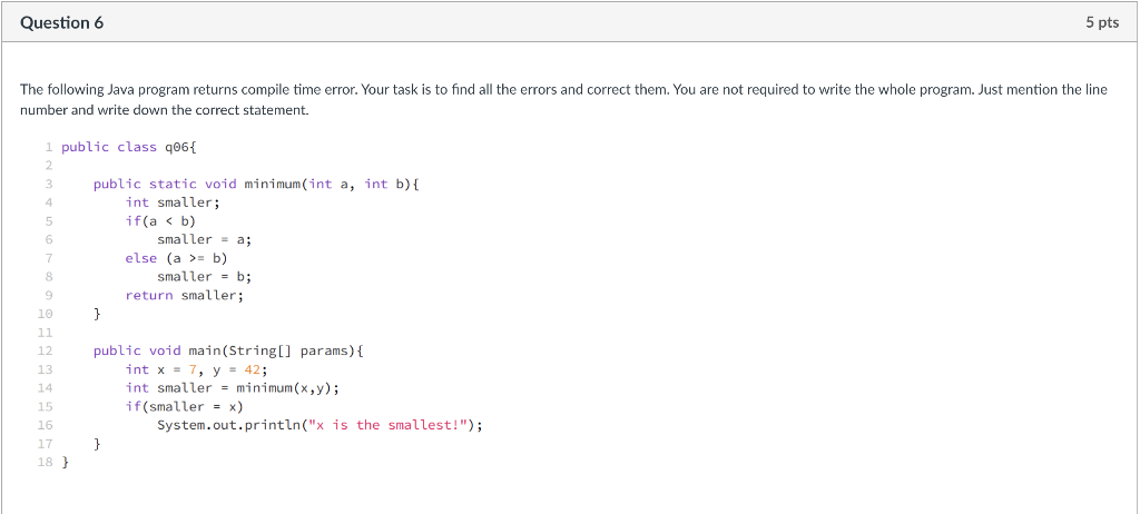Solved Question 6 5 pts The following Java program returns | Chegg.com