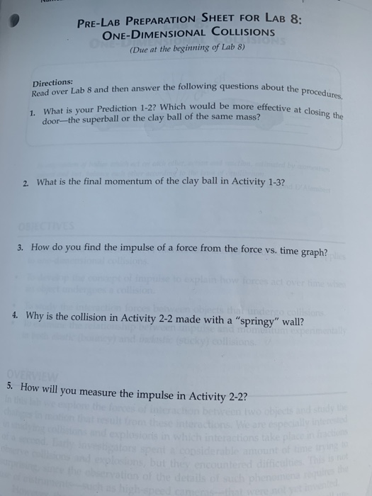 homework for lab 8 one dimensional collisions