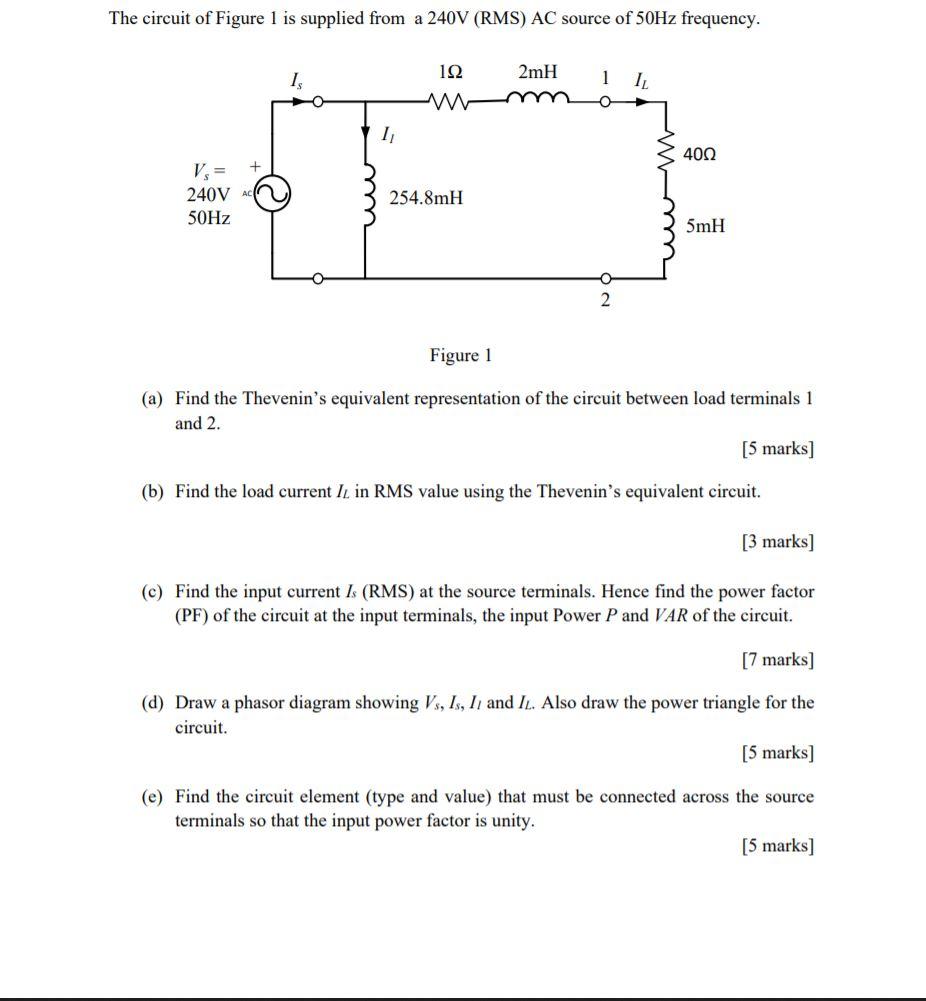 Solved The circuit of Figure 1 is supplied from a 240V (RMS) | Chegg.com