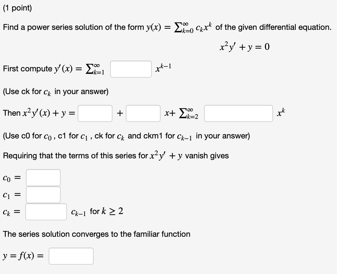 Solved (1 point) Find a power series solution of the form | Chegg.com