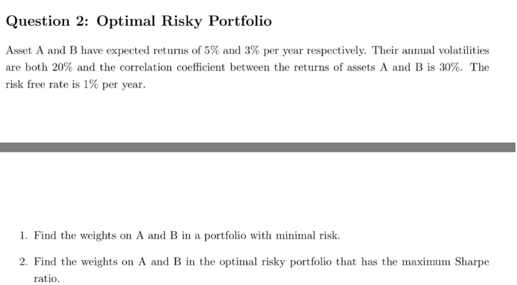 Solved Question 2: Optimal Risky Portfolio Asset A And B | Chegg.com