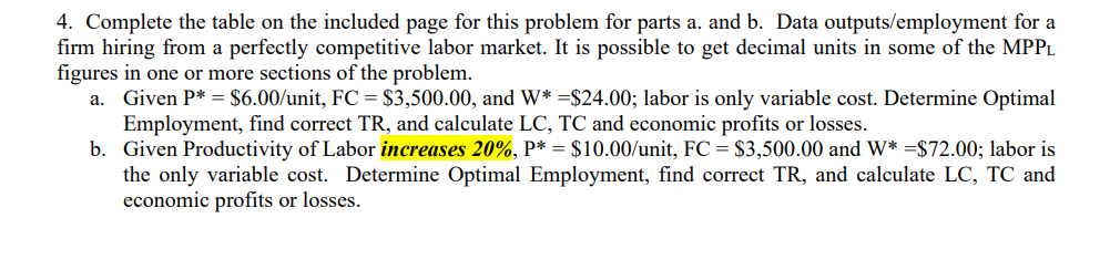 Solved a. 4. Complete the table on the included page for | Chegg.com