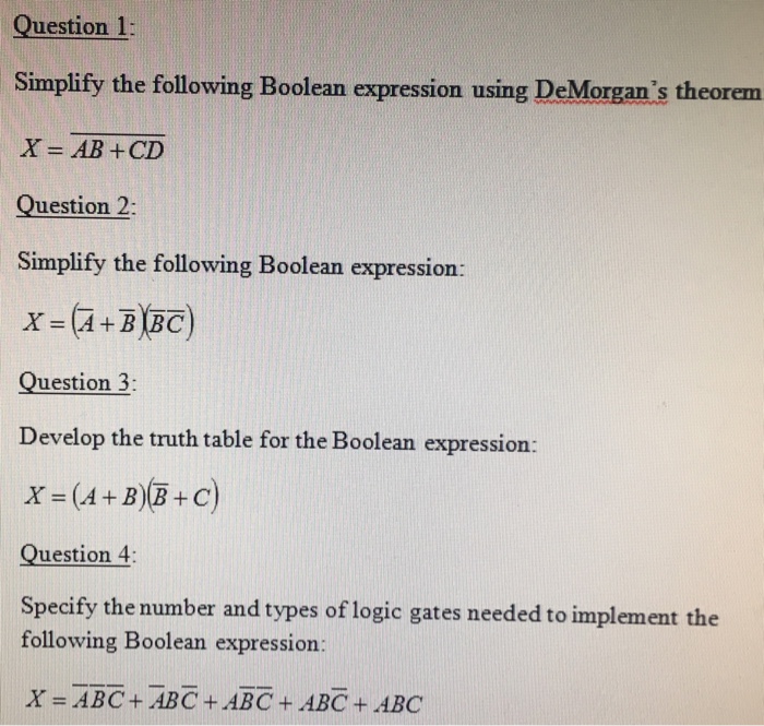 Solved Simplify The Following Boolean Expression Using | Chegg.com