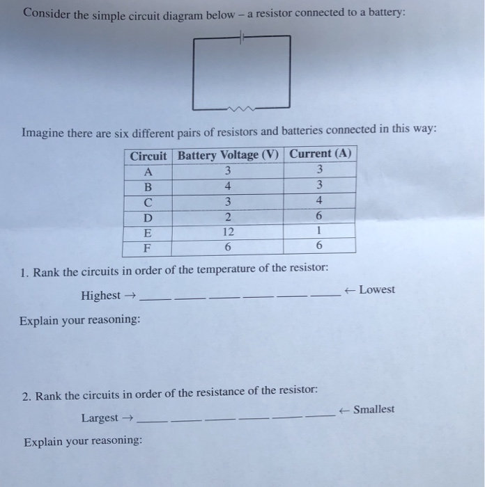 Solved Consider the simple circuit diagram below - a | Chegg.com