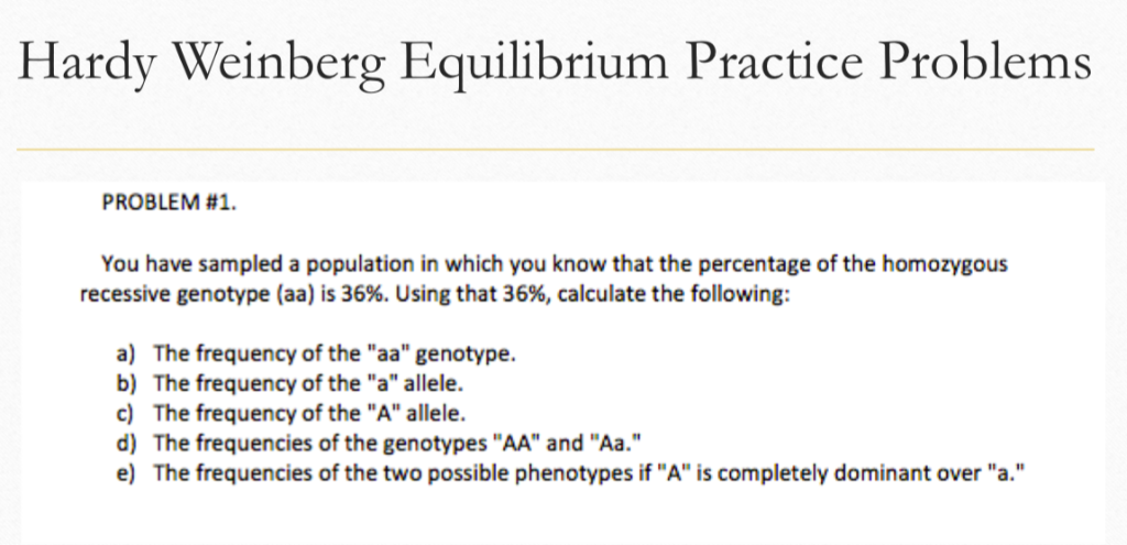 Solved Hardy Weinberg Equilibrium Practice Problems PROBLEM | Chegg.com