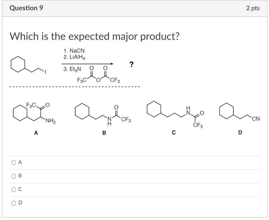 Solved Question 7 1 pts Which is the expected major product? | Chegg.com