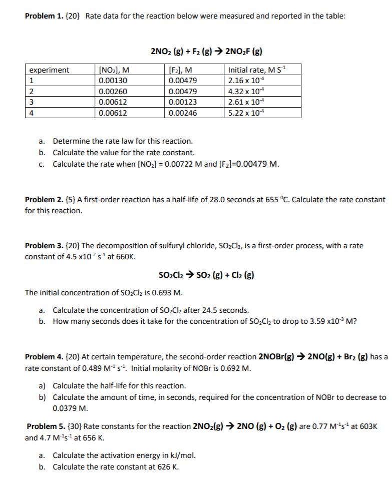Solved Problem 1. {20} Rate data for the reaction below were | Chegg.com