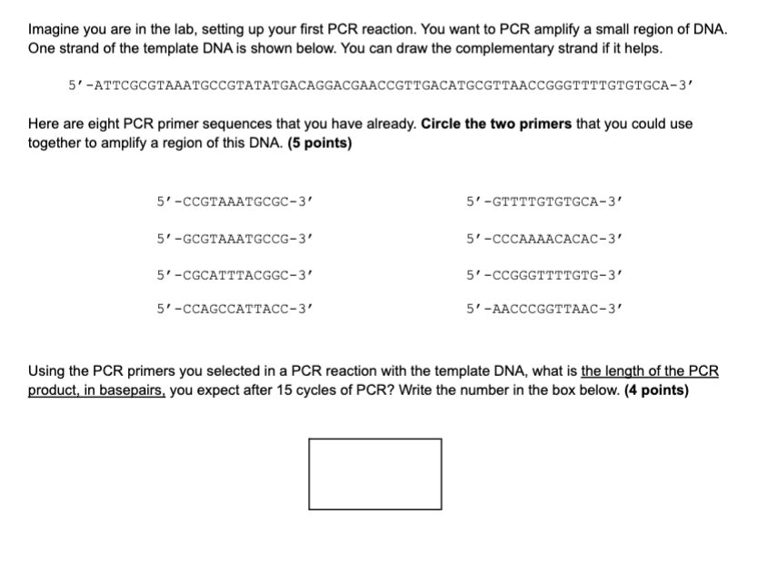 Solved Imagine you are in the lab, setting up your first PCR | Chegg.com