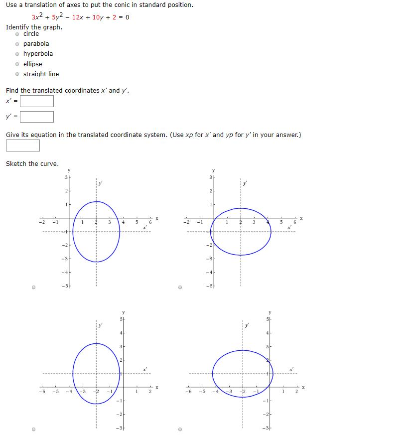 Solved Use a translation of axes to put the conic in