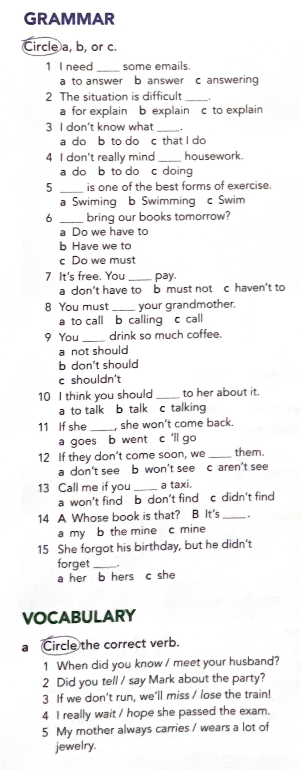 GRAMMAR Circle A, B, Or C. 1 I Need Some Emails. A To | Chegg.com