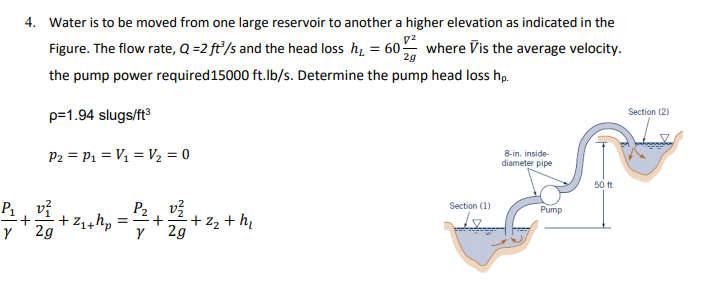 Solved 4. Water is to be moved from one large reservoir to | Chegg.com