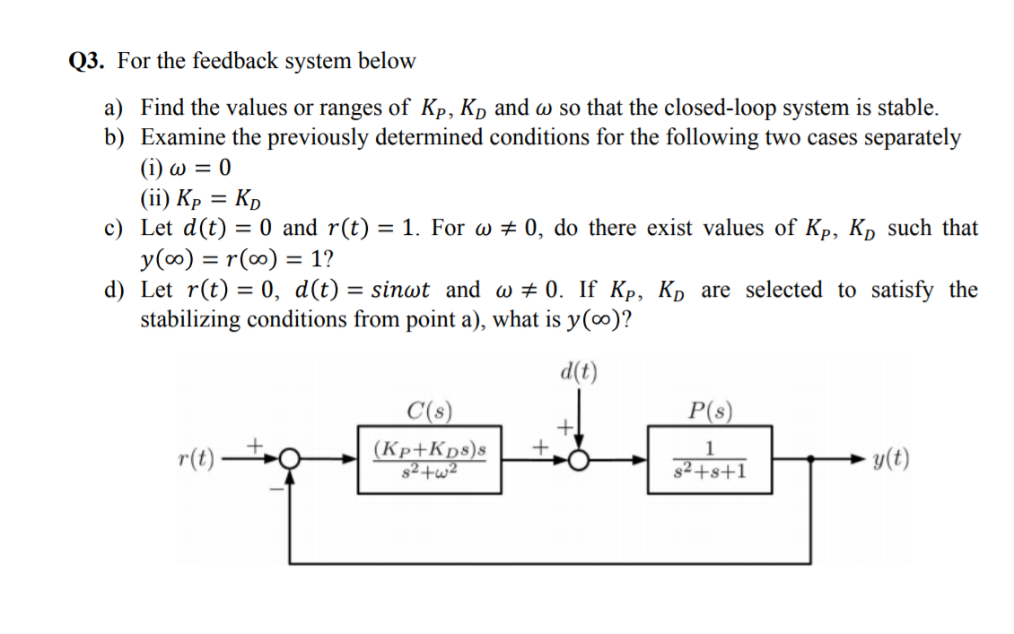 Solved For the feedback system below Find the values or | Chegg.com