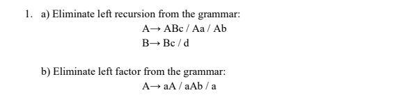 Solved 1. A) Eliminate Left Recursion From The Grammar: A | Chegg.com