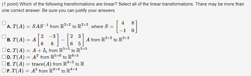 Solved (1 point) Which of the following transformations are | Chegg.com