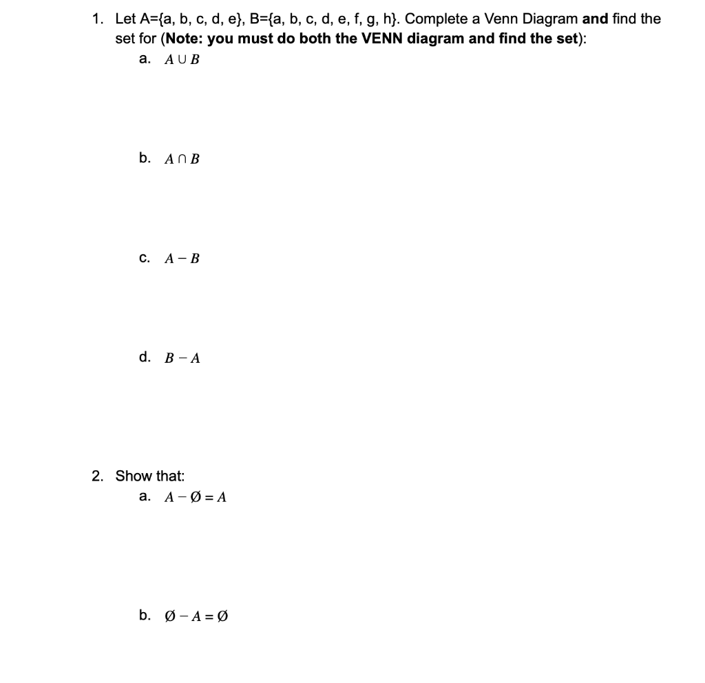 Solved Et A={a, B, C, D, E}, B={a, B, C, D, E, F, G, | Chegg.com