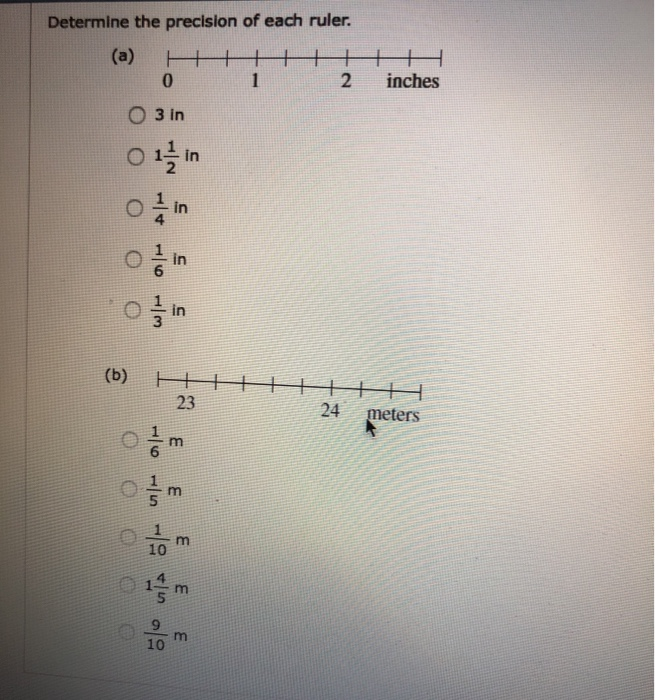 Solved Determine the precision of each ruler. 2 inches 0 O 3 | Chegg.com
