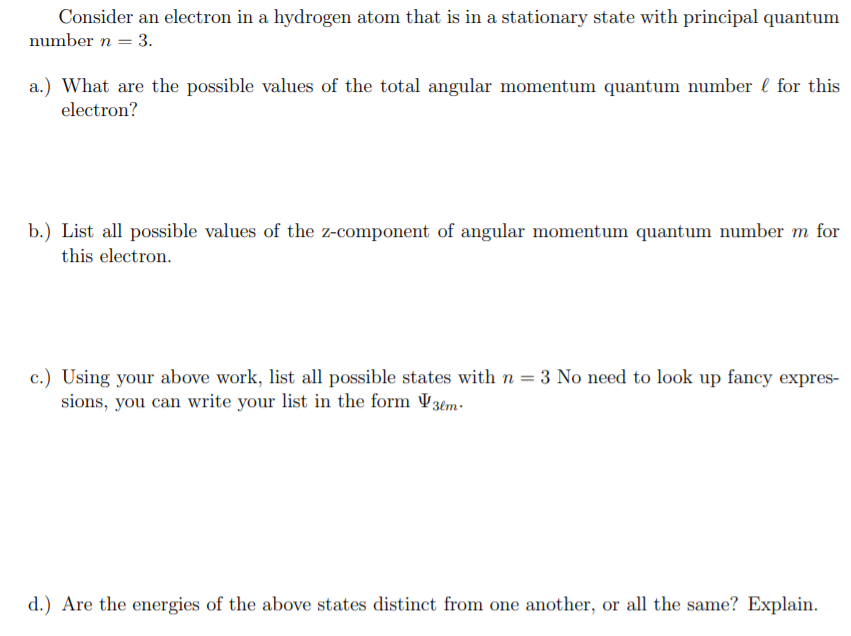 Solved Consider an electron in a hydrogen atom that is in a | Chegg.com