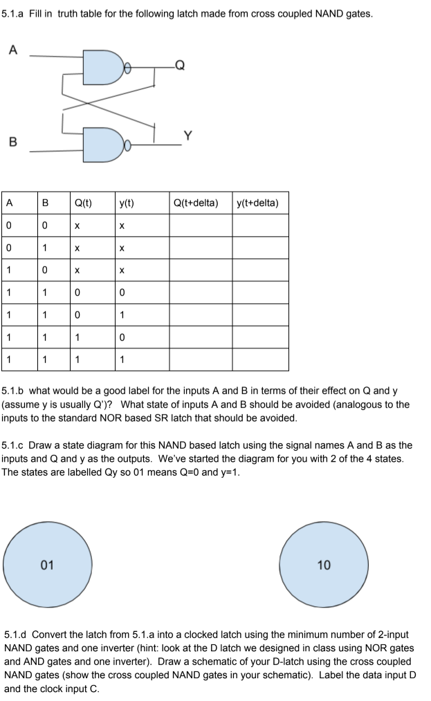 5.1.a Fill in truth table for the following latch