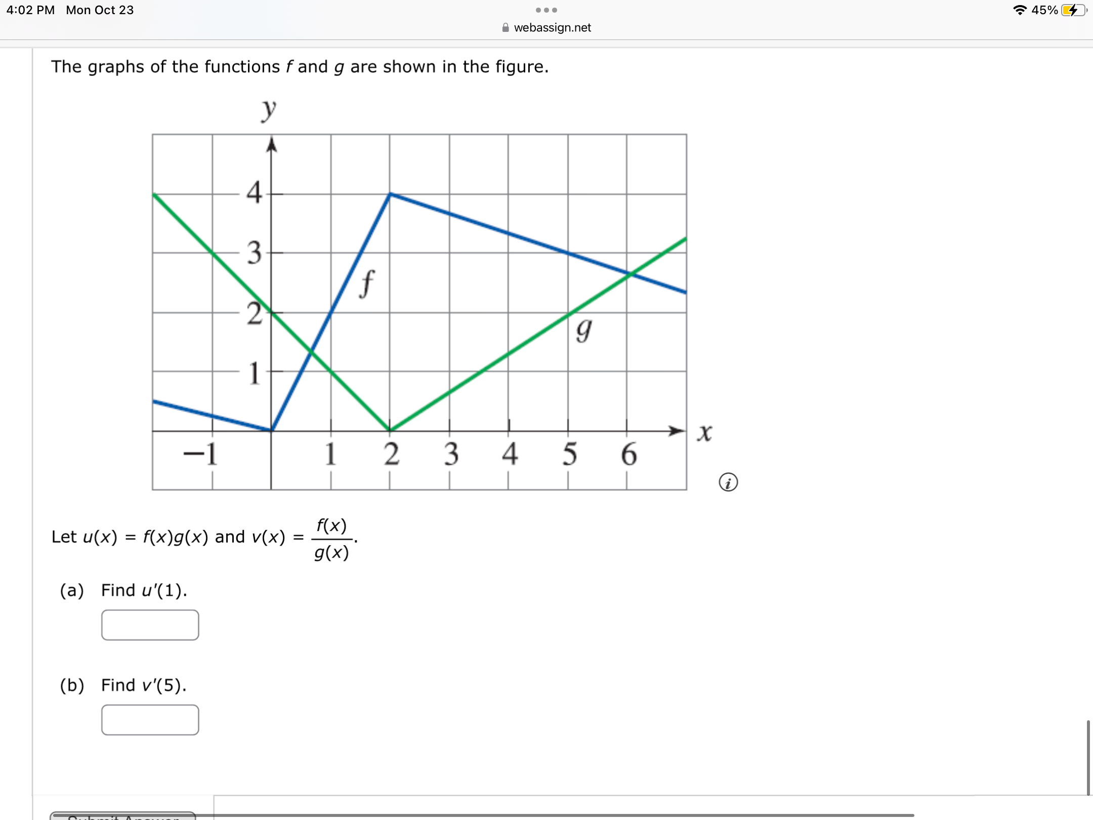 Solved The graphs of the functions f and g are shown in the | Chegg.com
