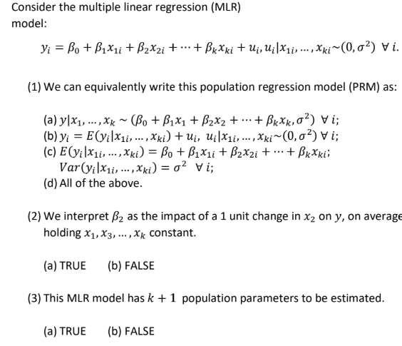 Solved Consider The Multiple Linear Regression (MLR) Model: | Chegg.com