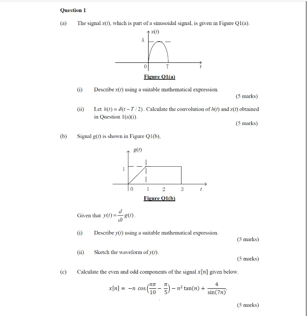 Solved Question 1 (a) The signal x(t), which is part of a | Chegg.com