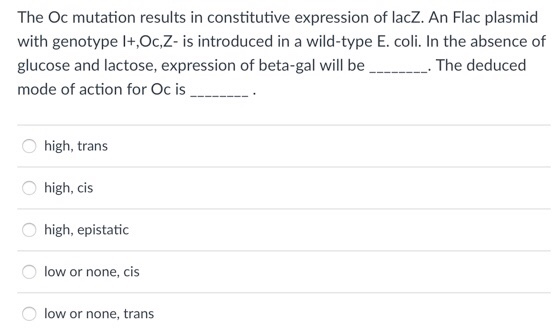 Solved The Oc mutation results in constitutive expression of | Chegg.com