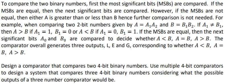 Solved To Compare The Two Binary Numbers, First The Most | Chegg.com