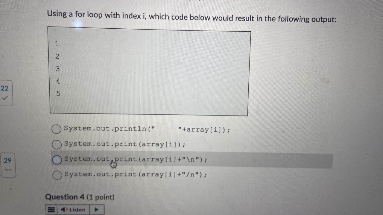 Solved Using a for loop with index i, which code below would | Chegg.com