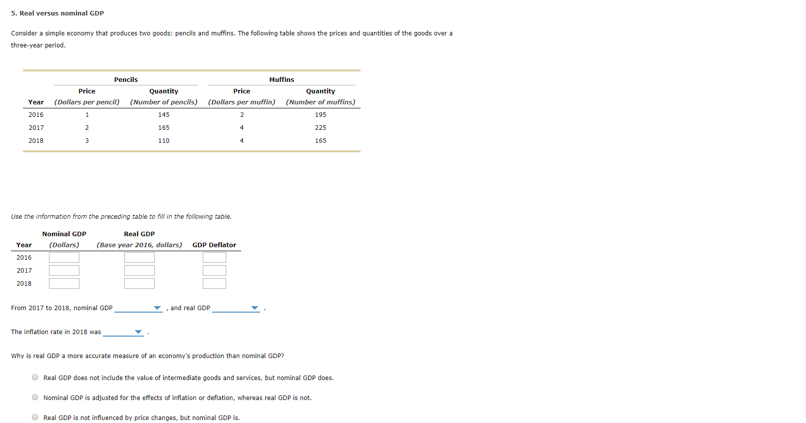 Solved 5. Real versus nominal GDP Consider a simple economy