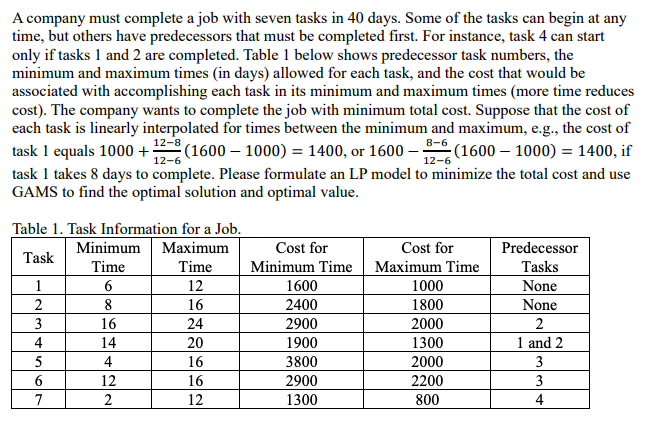 Solved 12-6 A Company Must Complete A Job With Seven Tasks | Chegg.com