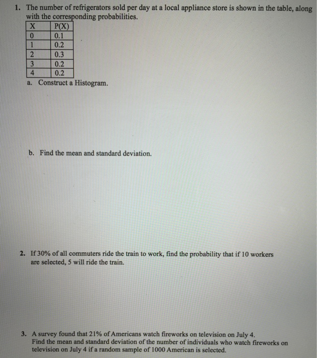 Solved 1. The number of refrigerators sold per day at a