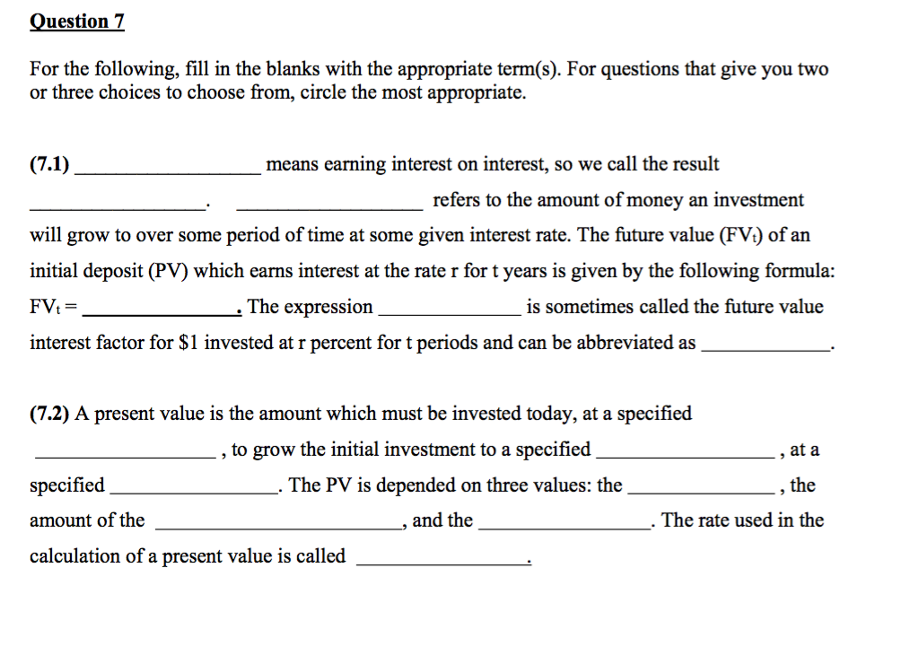 Fill In The Blank Questions Examples