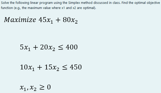 Solved Solve The Following Linear Program Using The Simplex | Chegg.com