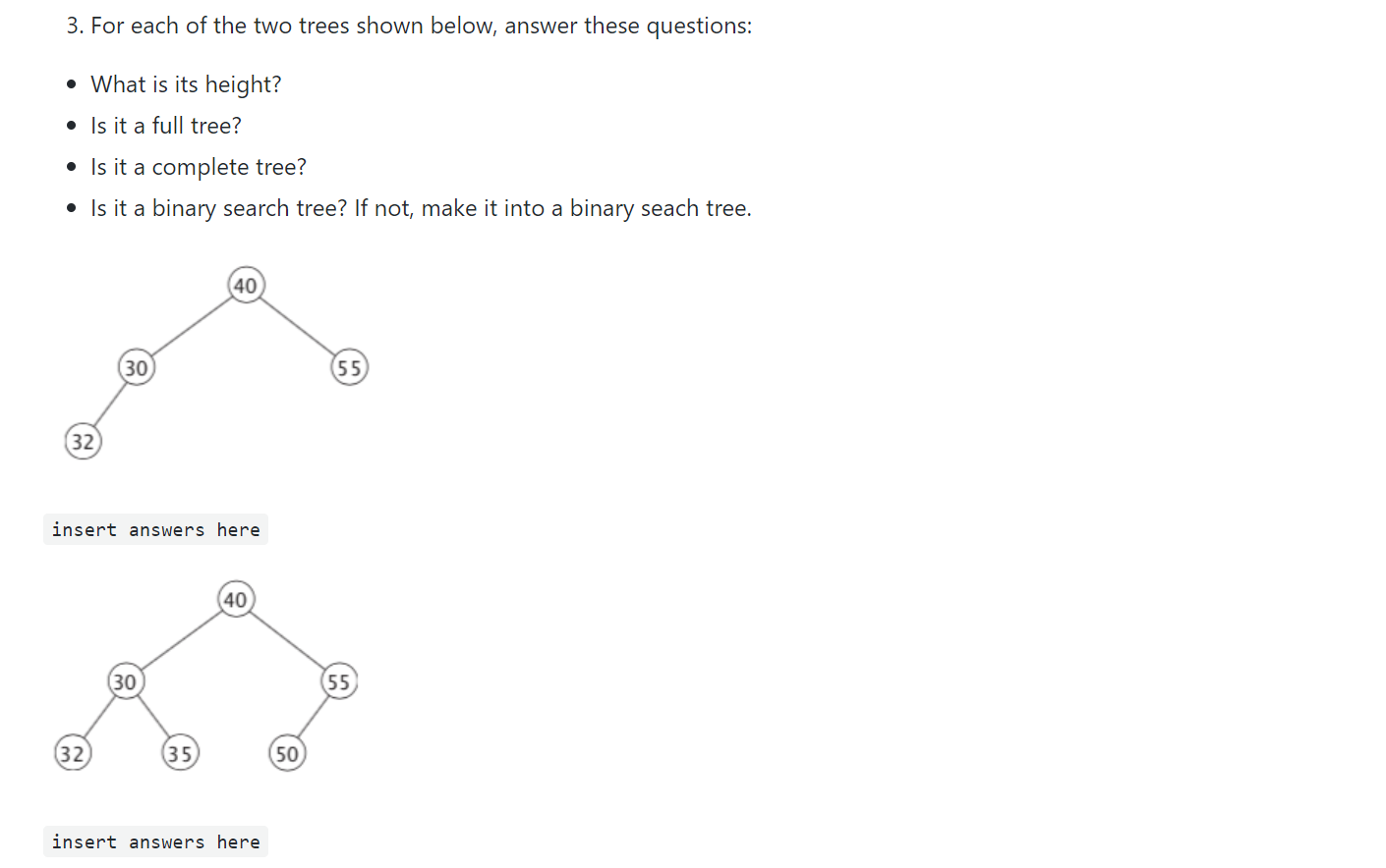 Solved 3. For Each Of The Two Trees Shown Below, Answer | Chegg.com