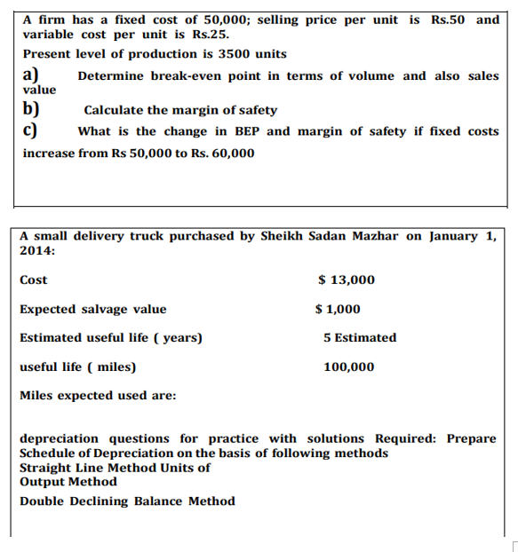 Solved A firm has a fixed cost of 50,000 ; selling price per
