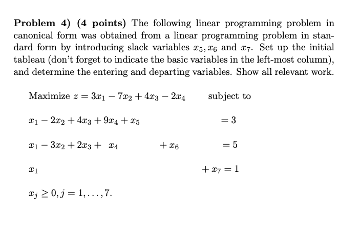 Solved Problem 4) (4 points) The following linear | Chegg.com