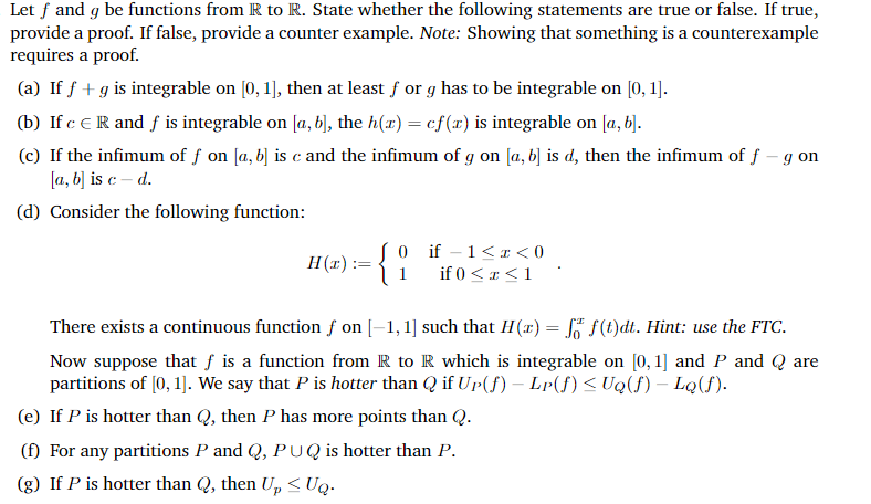 Solved Let f and g be functions from Rto R. State whether | Chegg.com