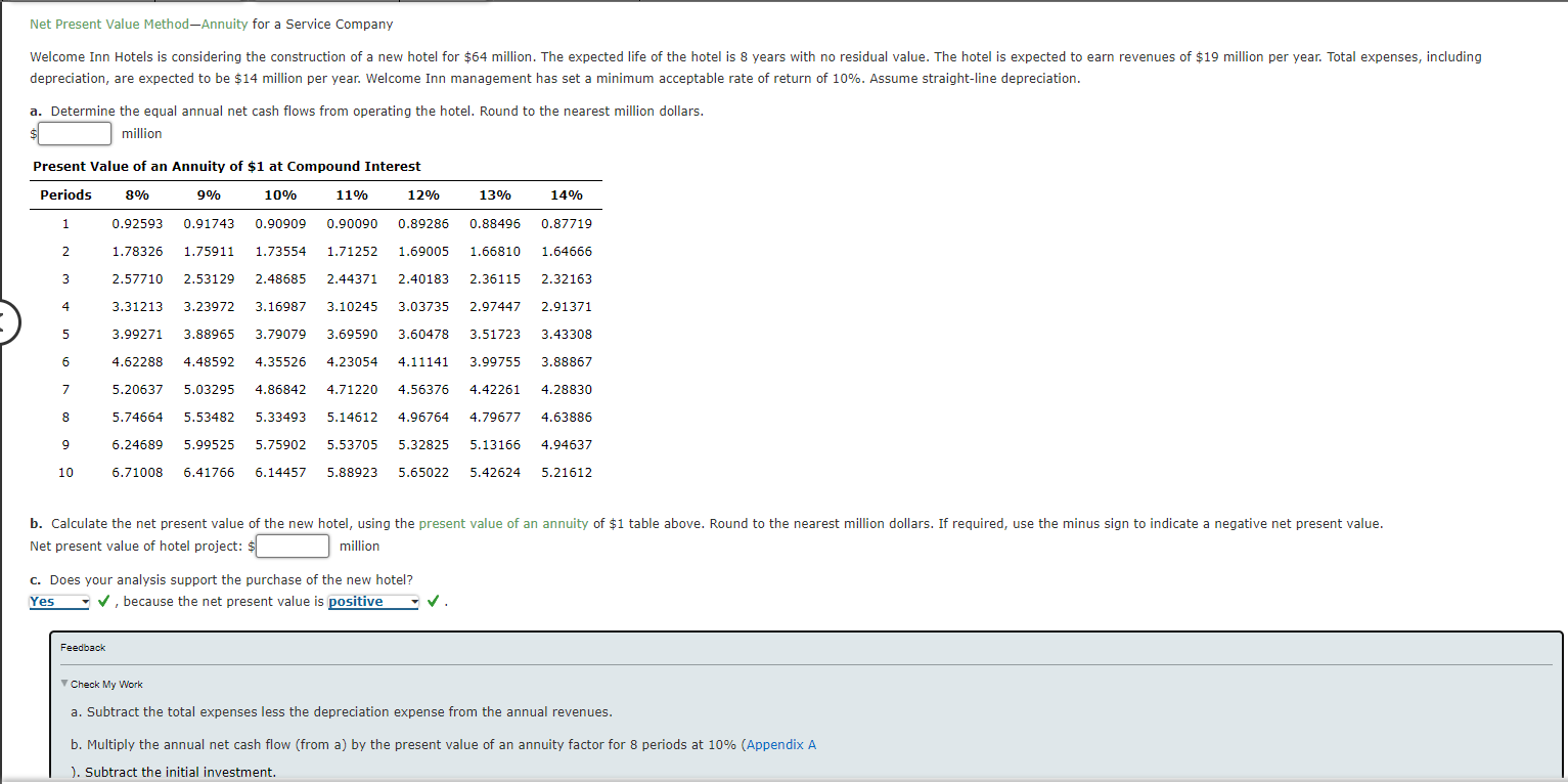 Solved Net Present Value Method Annuity For A Service