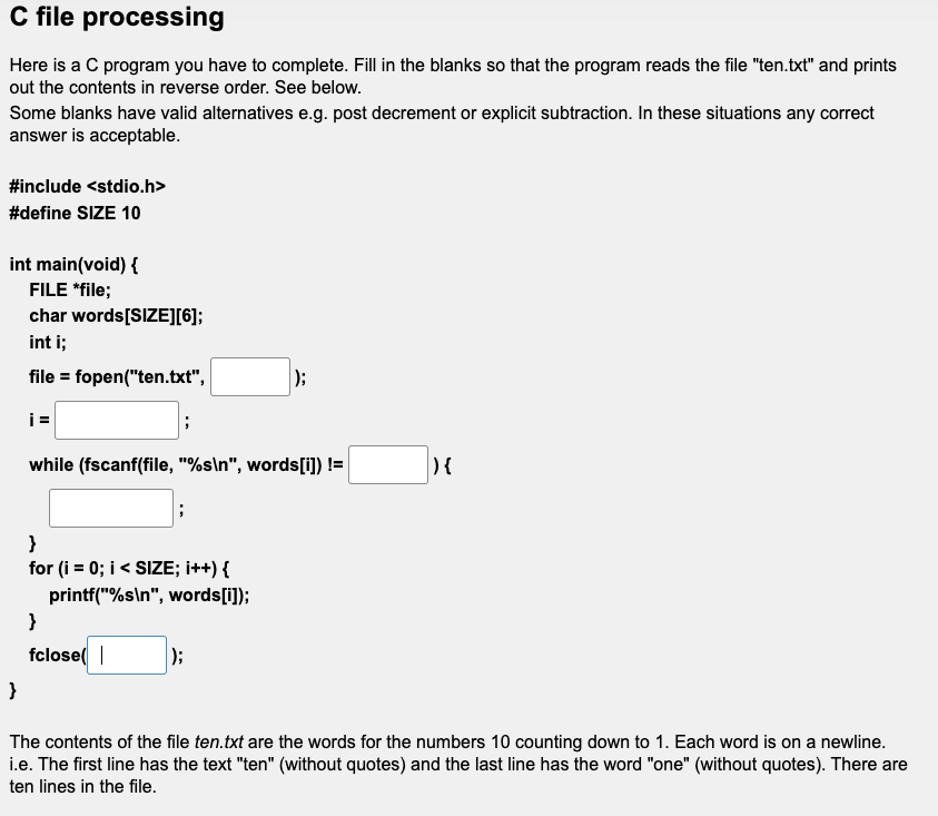 Solved C file processing Here is a C program you have to | Chegg.com
