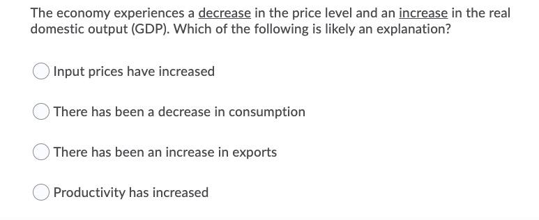 Solved The economy experiences a decrease in the price level | Chegg.com