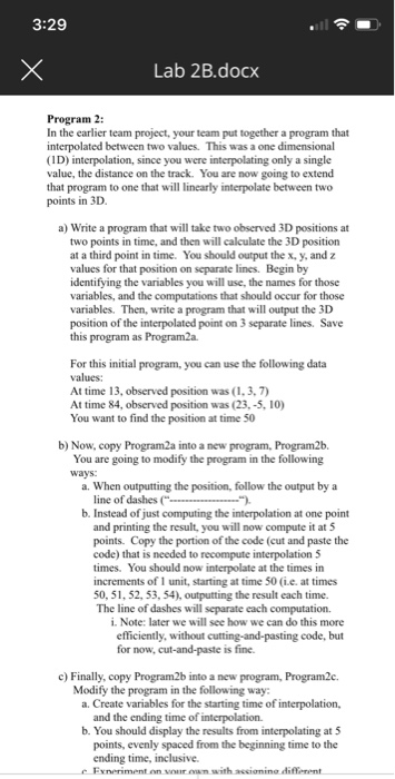 Solved 3:29 all Lab 2B.docx Program 2: In the earlier team | Chegg.com