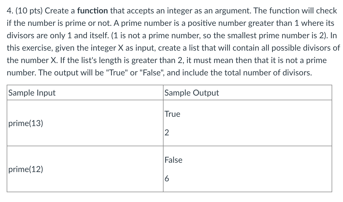 Solved 4. (10 pts) Create a function that accepts an integer | Chegg.com
