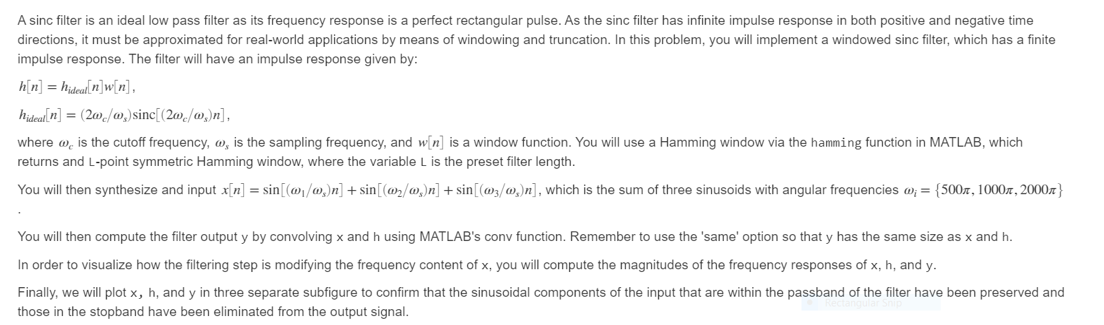 Solved Windowed Sinc Filter The Script Below Is For The P Chegg Com