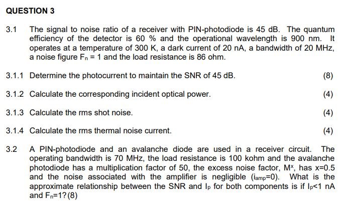 QUESTION 3 3.1 The signal to noise ratio of a | Chegg.com