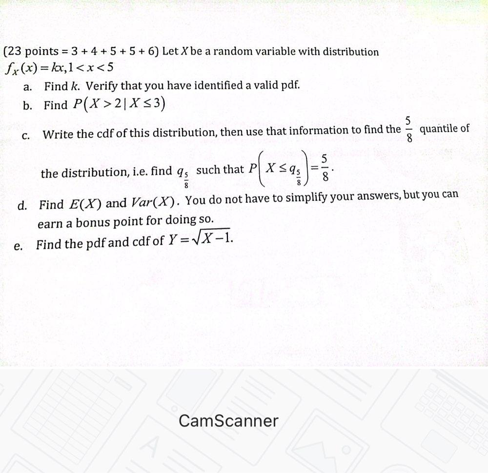 Solved (23 points = 3+ 4+ 5+5+6) Let X be a random variable | Chegg.com