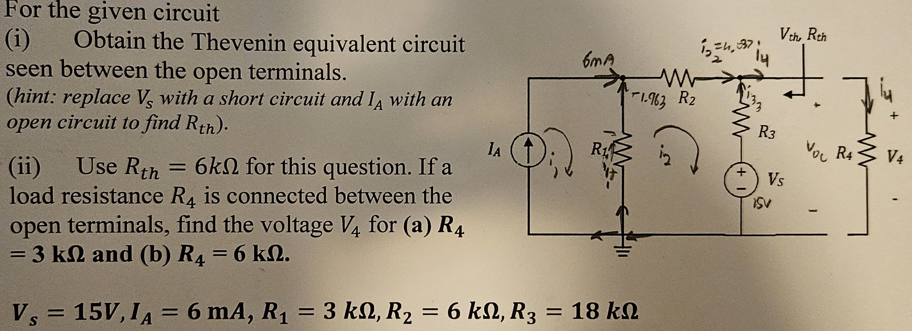 Solved For the given circuit (i) Obtain the Thevenin | Chegg.com