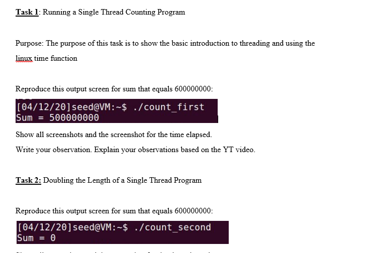 Task 1 Running a Single Thread Counting Program