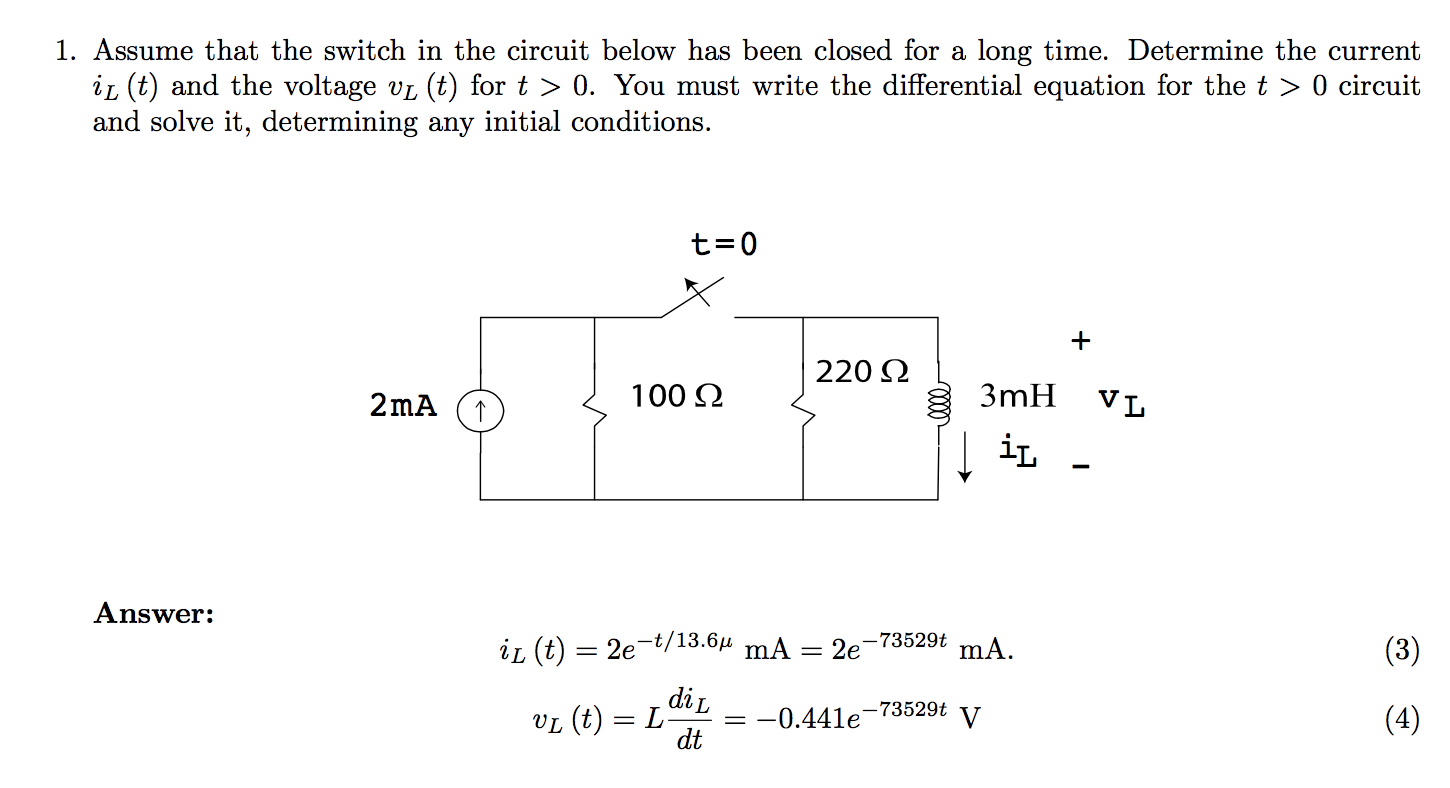 Solved 1. Assume that the switch in the circuit below has | Chegg.com